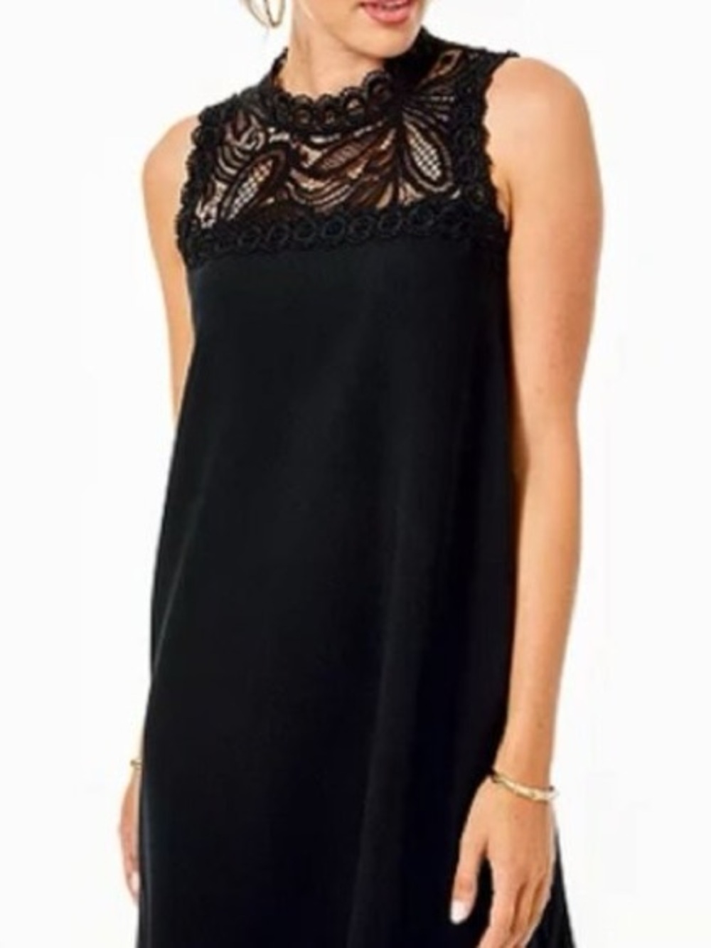 Lilly Pulitzer Harmon Shift Dress Onyx Black Lace High Neck Womens Size 14